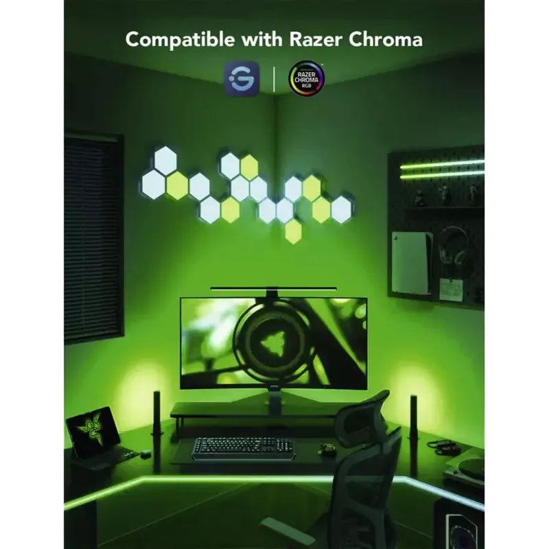 Conjunto de iluminação inteligente Govee H6608 — WLAN/Bluetooth, preto, multicolor, 3 unid., cabo de 1,5 m