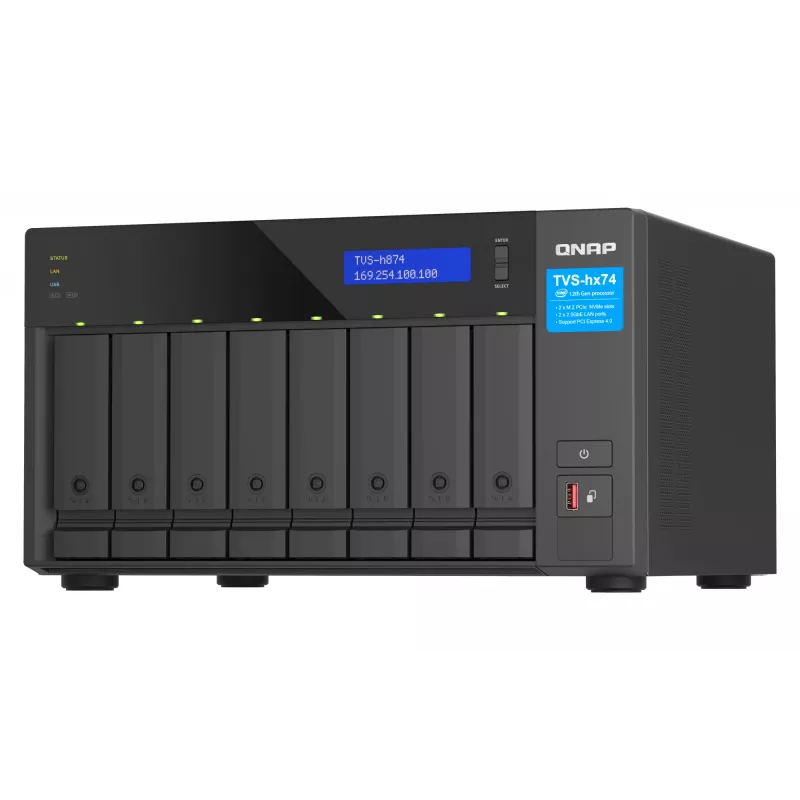 QNAP TVS-H874T-I9-64G NAS/servidor de armazenamento Tower Intel® Core™ i9 64 GB DDR4 0 TB QNAP QTS preto