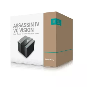 Dissipador de ar DeepCool ASSASSIN IV VC VISION — ventoinha dupla 120/140 mm, 300 W TDP, 7 heatpipes, compatível LGA115x/LGA1200/LGA1700/LGA20xx, preto