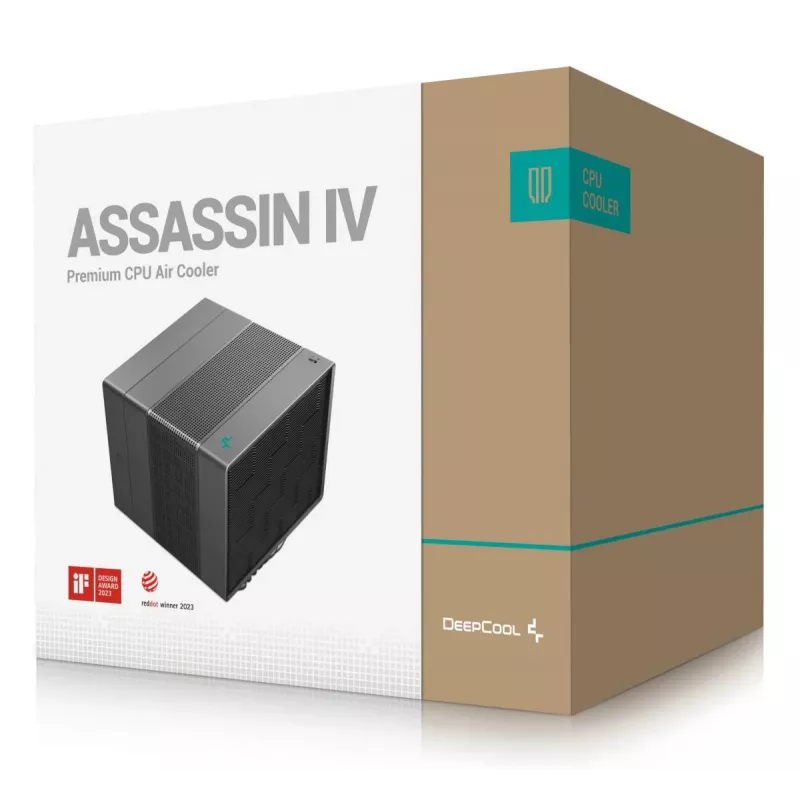 Dissipador de ar DeepCool ASSASSIN IV 14 cm preto — pressão de ar máx. 2,44 mmH2O, ventoinha FDB 14 cm, 1700 rpm, 79,1 cfm, 7 heatpipes