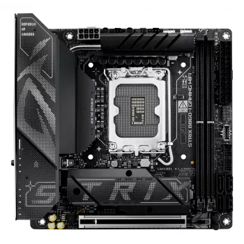 Motherboard ASUS ROG STRIX B860-I GAMING WIFI — Intel B860, LGA 1851, mini ITX, 2× DDR5 DIMM (até 128 GB), Wi‑Fi 7, 2.5Gb LAN