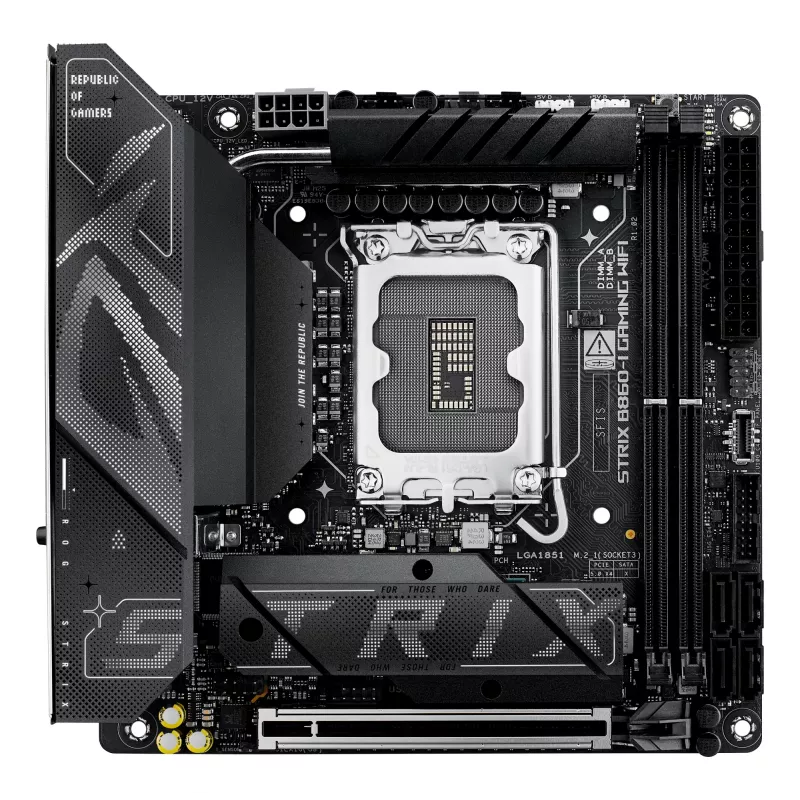 Motherboard ASUS ROG STRIX B860-I GAMING WIFI — Intel B860, LGA 1851, mini ITX, 2× DDR5 DIMM (até 128 GB), Wi‑Fi 7, 2.5Gb LAN