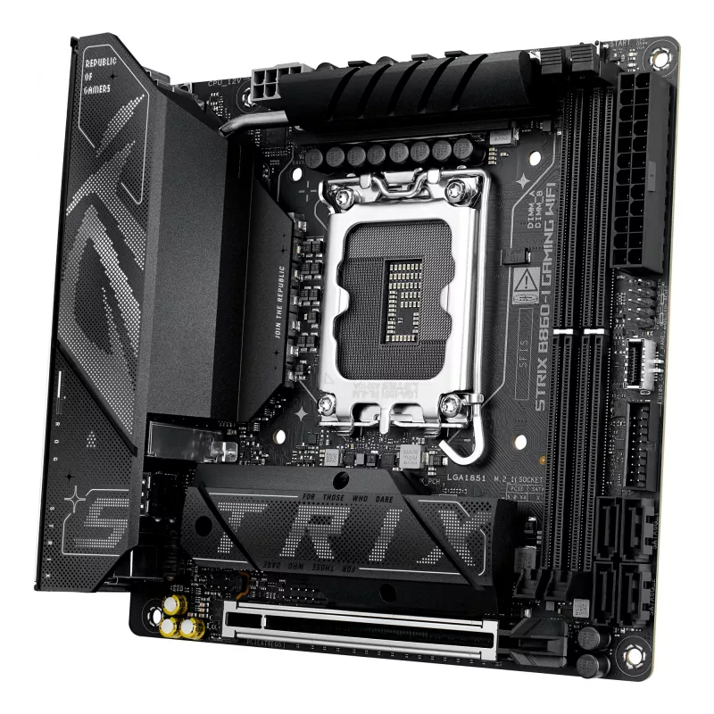 Motherboard ASUS ROG STRIX B860-I GAMING WIFI — Intel B860, LGA 1851, mini ITX, 2× DDR5 DIMM (até 128 GB), Wi‑Fi 7, 2.5Gb LAN