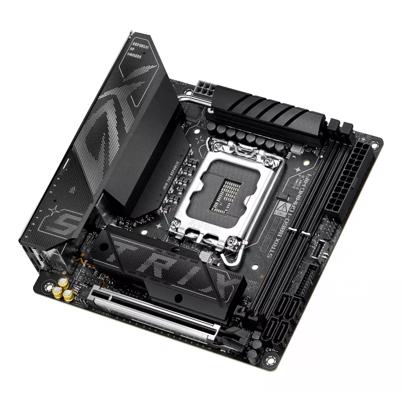 Motherboard ASUS ROG STRIX B860-I GAMING WIFI — Intel B860, LGA 1851, mini ITX, 2× DDR5 DIMM (até 128 GB), Wi‑Fi 7, 2.5Gb LAN