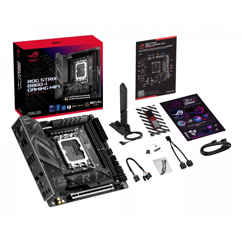Motherboard ASUS ROG STRIX B860-I GAMING WIFI — Intel B860, LGA 1851, mini ITX, 2× DDR5 DIMM (até 128 GB), Wi‑Fi 7, 2.5Gb LAN