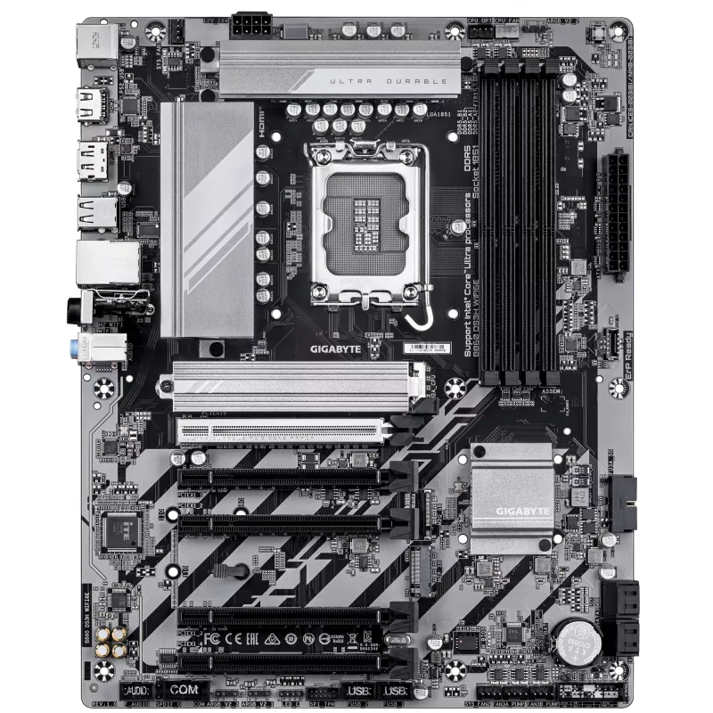 Motherboard GIGABYTE B860 DS3H WIFI6E - CPUs Intel Core Ultra Series, VRM 8+1+2+2 fases, até 9066MHz DDR5, 1xPCIe 5.0 + 1xPCIe 4.0 M.2, 2.5GbE LAN, WIFI 6E, USB 3.2 Gen 2x2
