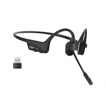 Headset Shokz OpenComm2 UC 2025 — headset de condução óssea sem fios, 16 h de tempo de conversação, USB Type-A/Type-C, ANC, 29 m de alcance, preto