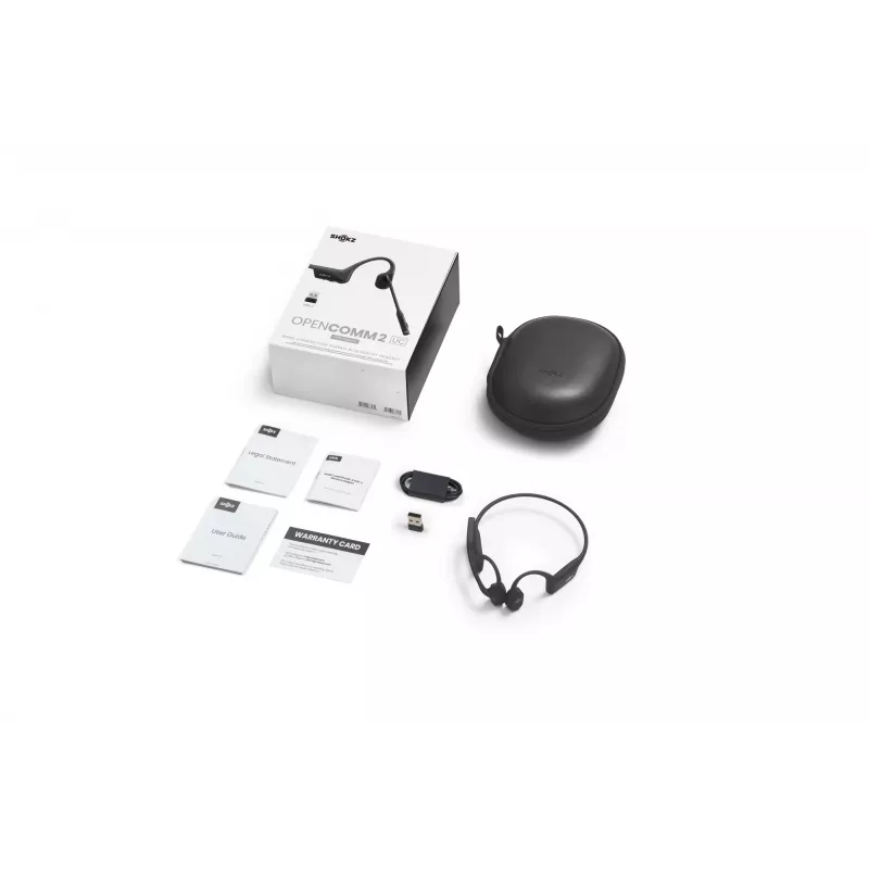 Headset Shokz OpenComm2 UC 2025 — headset de condução óssea sem fios, 16 h de tempo de conversação, USB Type-A/Type-C, ANC, 29 m de alcance, preto