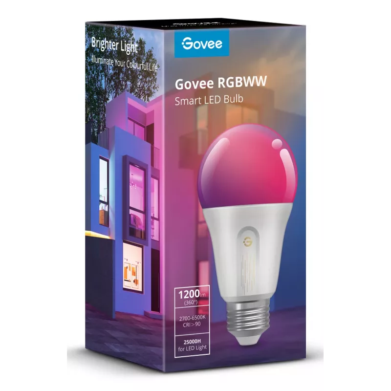 Lâmpada inteligente Govee H60093C1, 1200 lm, Wi-Fi & Bluetooth, 12 W, E26, branco