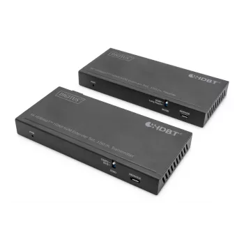 Conjunto extensor KVM HDBaseT DIGITUS. 150m 4K/60Hz. USB 2.0. PoC. IR. Preto