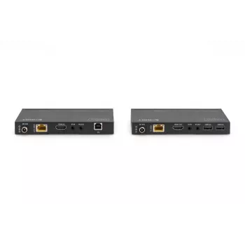 Conjunto extensor KVM HDBaseT DIGITUS. 150m 4K/60Hz. USB 2.0. PoC. IR. Preto