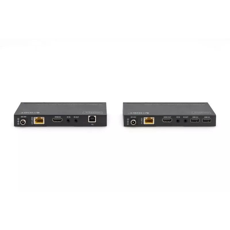 Conjunto extensor KVM HDBaseT DIGITUS. 150m 4K/60Hz. USB 2.0. PoC. IR. Preto