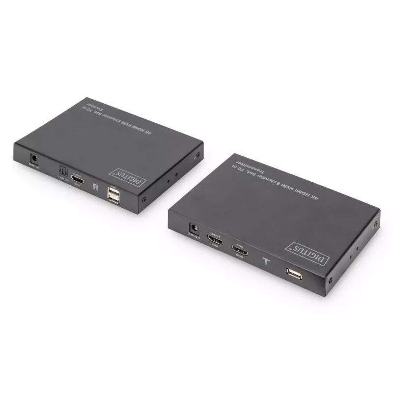Conjunto extensor KVM HDMI 2.0 DIGITUS – 70 m, USB 1.1, suporte para painel tátil