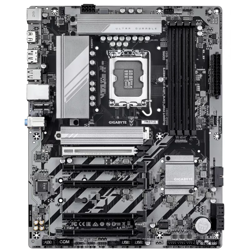 Placa-mãe GIGABYTE B860 DS3H – Compatível com CPUs Intel Core Ultra, VRM 8+1+2+2 fases, até 9066 MHz DDR5, 1x PCIe 5.0 + 1x PCIe 4.0 M.2, LAN 2,5 GbE, USB 3.2 Gen 2x2