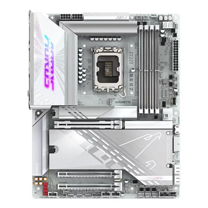 Placa-mãe GIGABYTE Z890 AORUS PRO ICE — Intel Z890, LGA 1851, ATX, DDR5, 4x DIMM, 4x M.2, LAN 2.5 Gb, Wi‑Fi