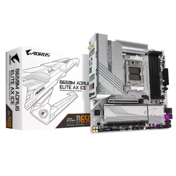 GIGABYTE B650M AORUS ELITE AX ICE Motherboard - CPUs AMD Ryzen série 9000, VRM 12+2+2 fases, até 8000 MHz DDR5 (OC), 1xPCIe 5.0 + 1xPCIe 4.0 M.2, LAN 2,5 GbE, WLAN 6E, USB 3.2 Gen 2x2