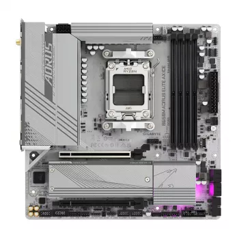 GIGABYTE B650M AORUS ELITE AX ICE Motherboard - CPUs AMD Ryzen série 9000, VRM 12+2+2 fases, até 8000 MHz DDR5 (OC), 1xPCIe 5.0 + 1xPCIe 4.0 M.2, LAN 2,5 GbE, WLAN 6E, USB 3.2 Gen 2x2