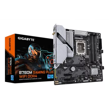 GIGABYTE B760M GAMING PLUS WIFI DDR4 Motherboard – Compatível com CPUs Intel Core de 14.ª geração, VRM 4+1+1 fases, até 5333 MHz DDR4 (OC), 2x PCIe 4.0 M.2, Wi-Fi 6, LAN 1 GbE, USB 3.2 Gen 1