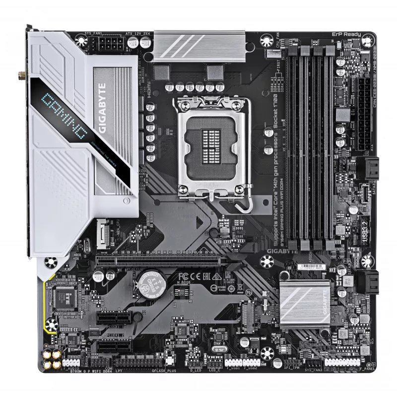 GIGABYTE B760M GAMING PLUS WIFI DDR4 Motherboard – Compatível com CPUs Intel Core de 14.ª geração, VRM 4+1+1 fases, até 5333 MHz DDR4 (OC), 2x PCIe 4.0 M.2, Wi-Fi 6, LAN 1 GbE, USB 3.2 Gen 1