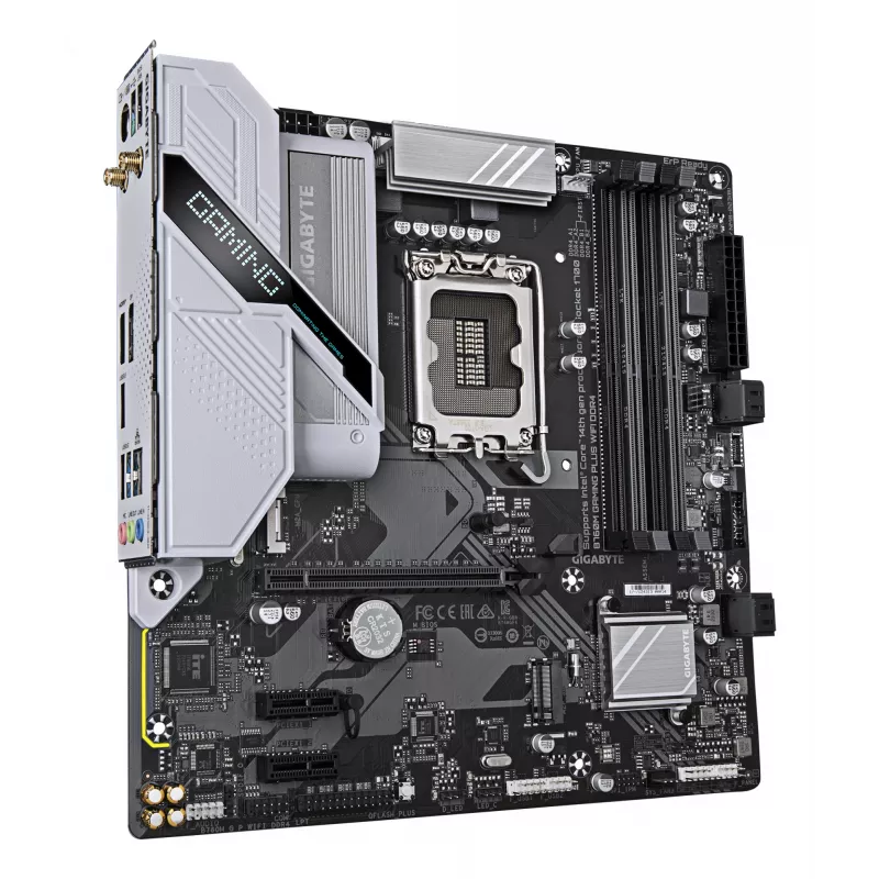 GIGABYTE B760M GAMING PLUS WIFI DDR4 Motherboard – Compatível com CPUs Intel Core de 14.ª geração, VRM 4+1+1 fases, até 5333 MHz DDR4 (OC), 2x PCIe 4.0 M.2, Wi-Fi 6, LAN 1 GbE, USB 3.2 Gen 1