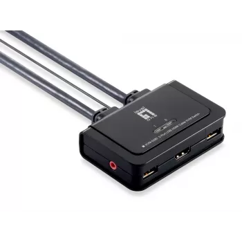 LevelOne Switch KVM USB HDMI de 2 portas, 1920 x 1200 píxeis, preto, cinzento