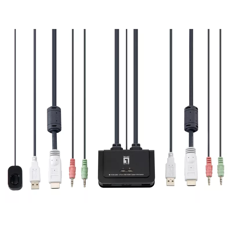 LevelOne Switch KVM USB HDMI de 2 portas, 1920 x 1200 píxeis, preto, cinzento