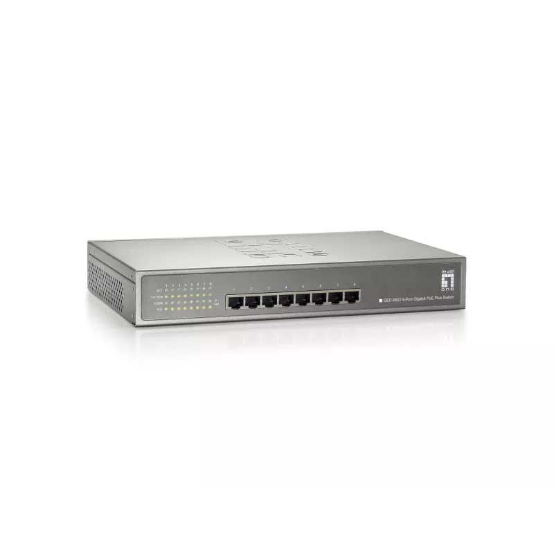 LevelOne Switch PoE Gigabit de 8 portas, 802.3at/af PoE, 240W