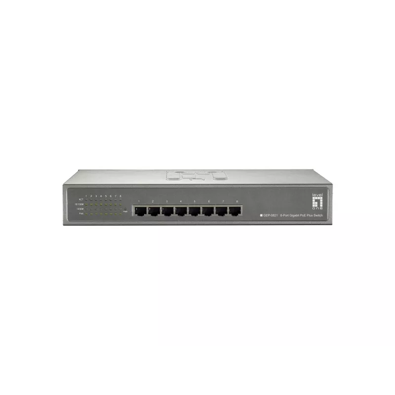 LevelOne Switch PoE Gigabit de 8 portas, 802.3at/af PoE, 123,2 W