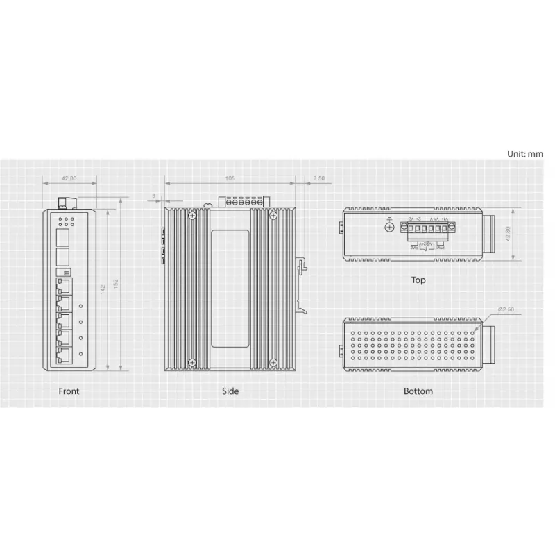Switch Industrial Gigabit PoE LevelOne de 6 portas, 802.3at/af PoE, 4 saídas PoE, 1 x SFP, 1 x SFP/RJ45 Combo, -40°C a 75°C, calha DIN, 126W