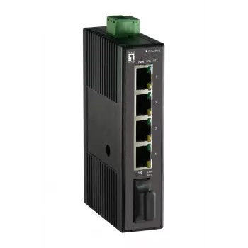 Switch Industrial LevelOne 5 portas Fast Ethernet, calha DIN, 1 x fibra ótica SC multimodo, -20 °C a 70 °C