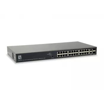 Switch PoE Gigabit Web Smart LevelOne TURING de 26 portas, 24 saídas PoE, 2 x SFP/RJ45 Combo, 185W, 802.3at/af PoE