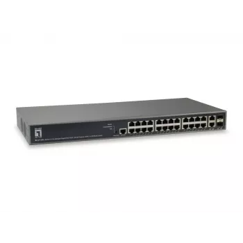 Switch PoE Gigabit Gerido L3 Lite LevelOne TURING 26 portas, 24 saídas PoE, 370 W, 2 x SFP/RJ45 Combo