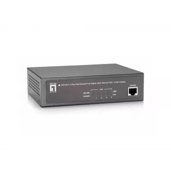 Switch PoE Fast Ethernet LevelOne de 5 portas, 802.3at/af PoE, 4 saídas PoE, 65W