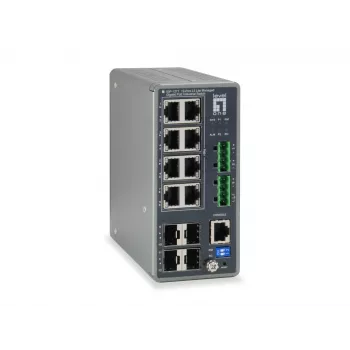 Switch Industrial Gigabit Gerido L3 Lite LevelOne TURING 12 portas, 8 saídas PoE, 240 W, 802.3at/af PoE, 4 x SFP, -40 °C a 75 °C