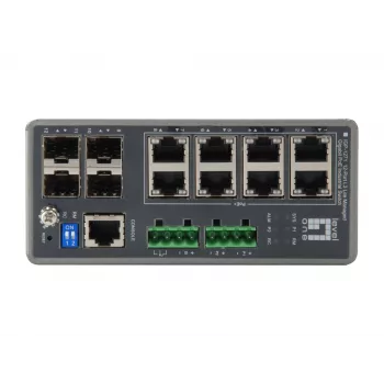 Switch Industrial Gigabit Gerido L3 Lite LevelOne TURING 12 portas, 8 saídas PoE, 240 W, 802.3at/af PoE, 4 x SFP, -40 °C a 75 °C