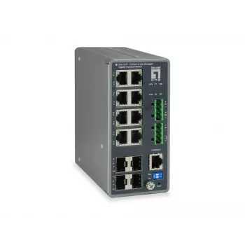 Switch Industrial Gigabit Gerido L3 Lite LevelOne TURING 12 portas, 4 x SFP, calha DIN, -40 °C a 75 °C