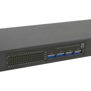 Switch PoE Fast Ethernet LevelOne de 34 portas, 802.3at/af PoE, 32 saídas PoE, 2 x Gigabit RJ45, 250W