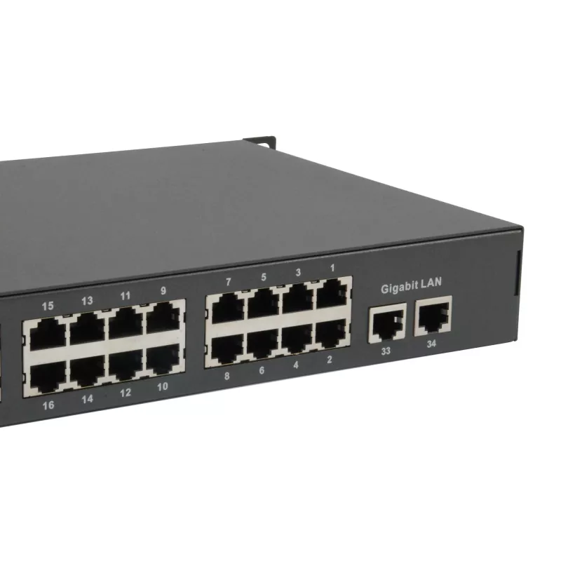 Switch PoE Fast Ethernet LevelOne de 34 portas, 802.3at/af PoE, 32 saídas PoE, 2 x Gigabit RJ45, 250W