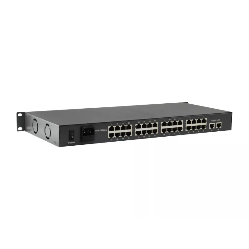 Switch PoE Fast Ethernet LevelOne de 34 portas, 802.3at/af PoE, 32 saídas PoE, 2 x Gigabit RJ45, 630W