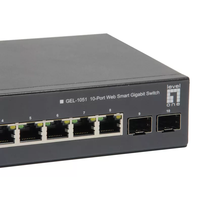 Switch PoE Gigabit Web Smart LevelOne de 10 portas, 8 saídas PoE, 2 x Gigabit SFP, 70W