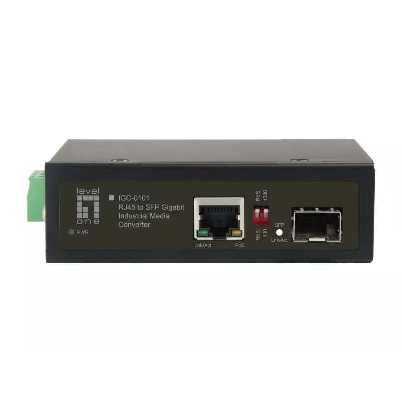 Conversor de mídia industrial Gigabit LevelOne RJ45 para SFP, 1 saída PoE