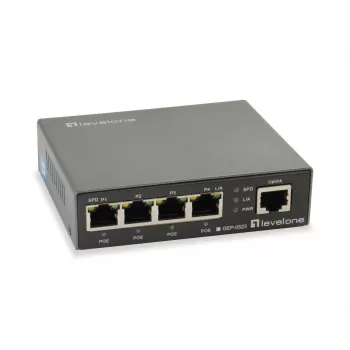 Switch PoE Gigabit LevelOne de 5 portas, 802.3at/af PoE, 4 saídas PoE, 60W