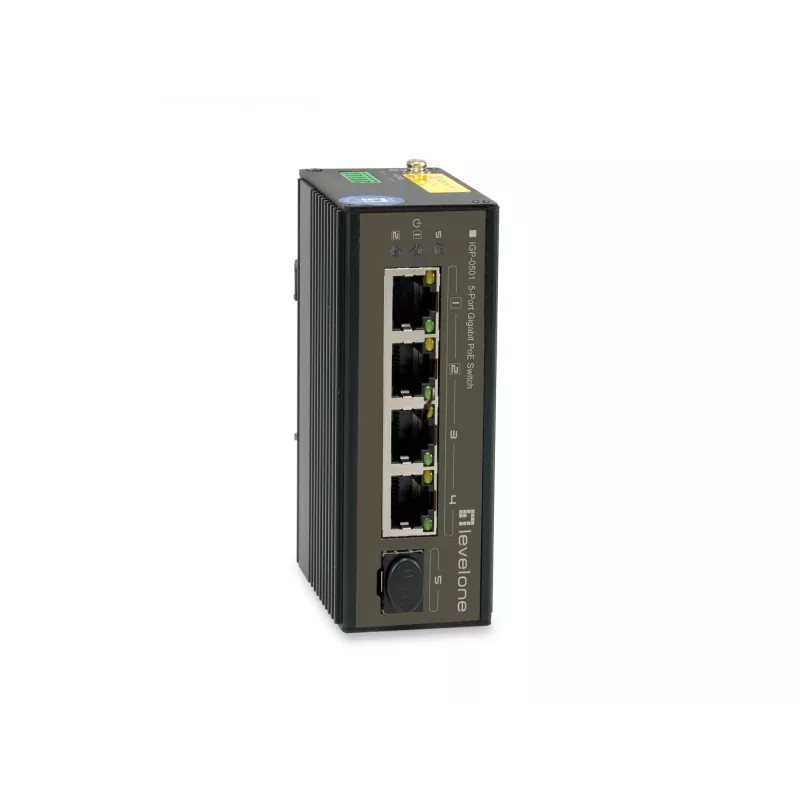 Switch industrial Gigabit LevelOne 5 portas, calha DIN, -30 °C a 65 °C