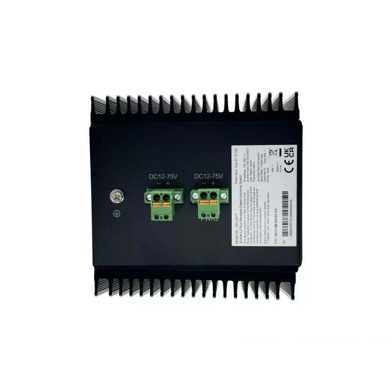 Switch industrial Gigabit gerido L2 Plus LevelOne 20 portas, 16x 1GbE RJ45, 4x 1/2.5GbE SFP, calha DIN, -40 °C a 80 °C