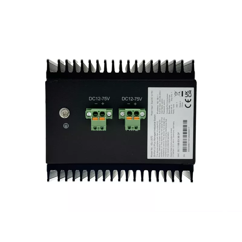 Switch industrial gerido L2 Plus LevelOne 20 portas, 8 x 1GbE RJ45, 8 x 1GbE SFP, 4 x 1/2.5GbE SFP, calha DIN, -40 °C a 80 °C