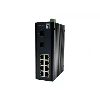 LevelOne Switch Industrial Gerido L2 Plus Gigabit de 10 Portas, 8x 1GbE RJ45, 2x 1/2.5GbE SFP, Calha DIN, -40°C a 75°C