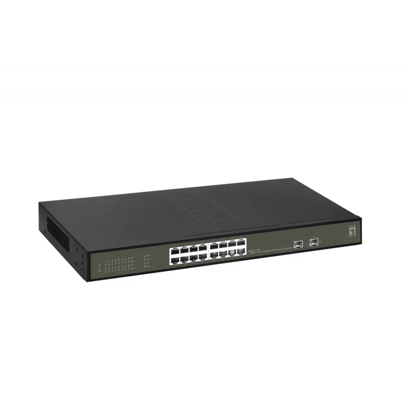 LevelOne Hilbert Switch Smart Lite Gigabit PoE de 18 Portas, 16 Saídas PoE, 2 x Gigabit SFP, 802.3at/af PoE, Orçamento PoE de 230 W