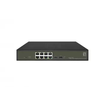 LevelOne Hilbert Switch Smart Lite Gigabit PoE de 10 Portas, 8 Saídas PoE, 2 x Gigabit SFP, 802.3at/af PoE, Orçamento PoE de 130W