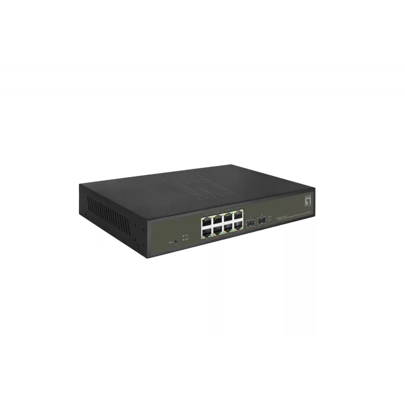 LevelOne Hilbert Switch Smart Lite Gigabit PoE de 10 Portas, 8 Saídas PoE, 2 x Gigabit SFP, 802.3at/af PoE, Orçamento PoE de 130W