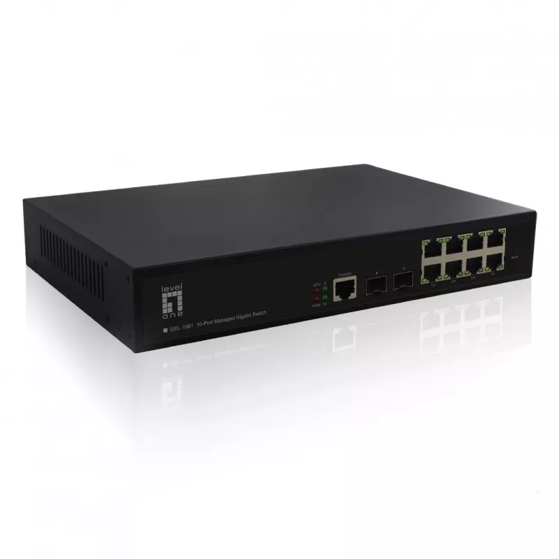LevelOne KILBY Switch Gerido L2 Gigabit de 10 Portas, 2 x SFP, Gerido, L2, Gigabit Ethernet (10/100/1000), Montagem em Rack